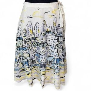City Scene Printed A-Line Cotton Knee Length Skirt sequin embellishment Suze L